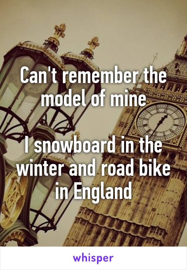 Can't remember the model of mine

I snowboard in the winter and road bike in England