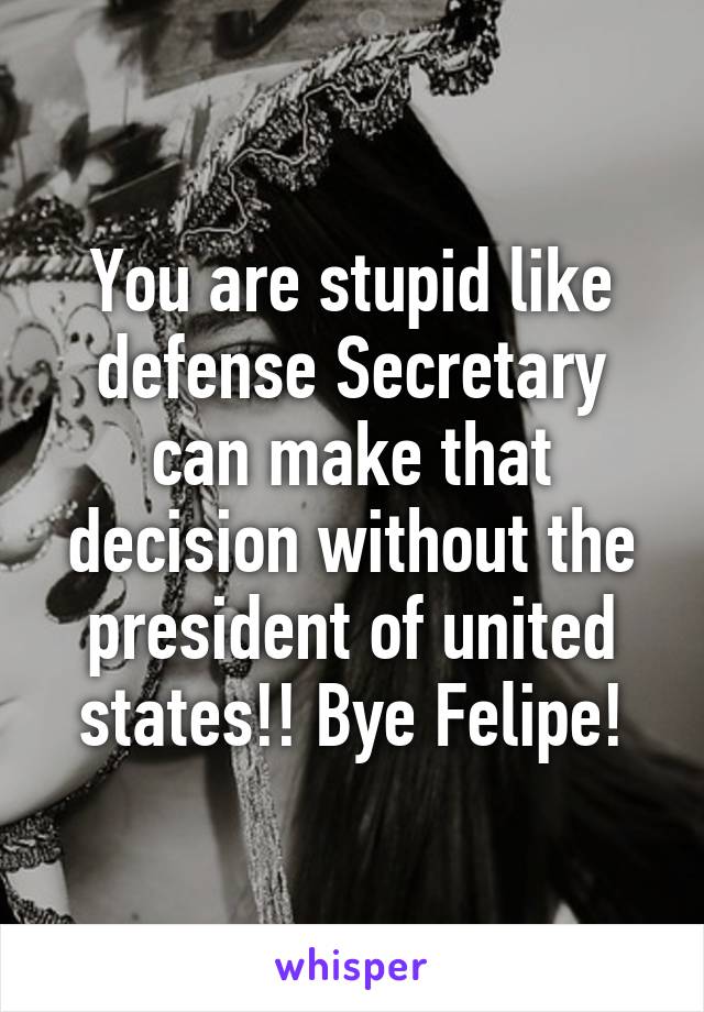 You are stupid like defense Secretary can make that decision without the president of united states!! Bye Felipe!