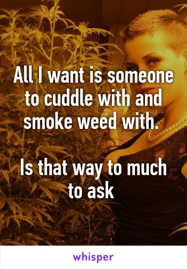 All I want is someone to cuddle with and smoke weed with. 

Is that way to much to ask 