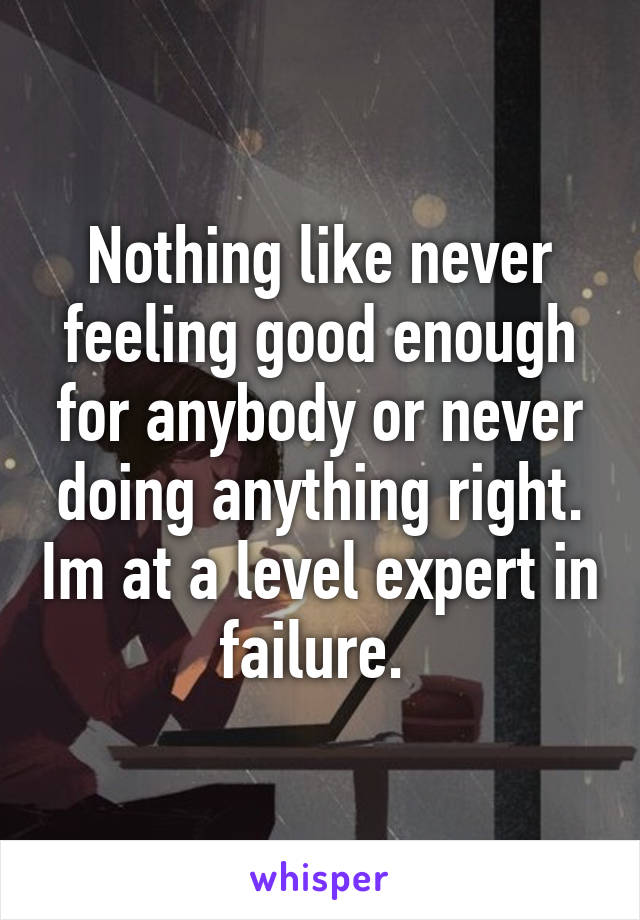 Nothing like never feeling good enough for anybody or never doing anything right. Im at a level expert in failure. 