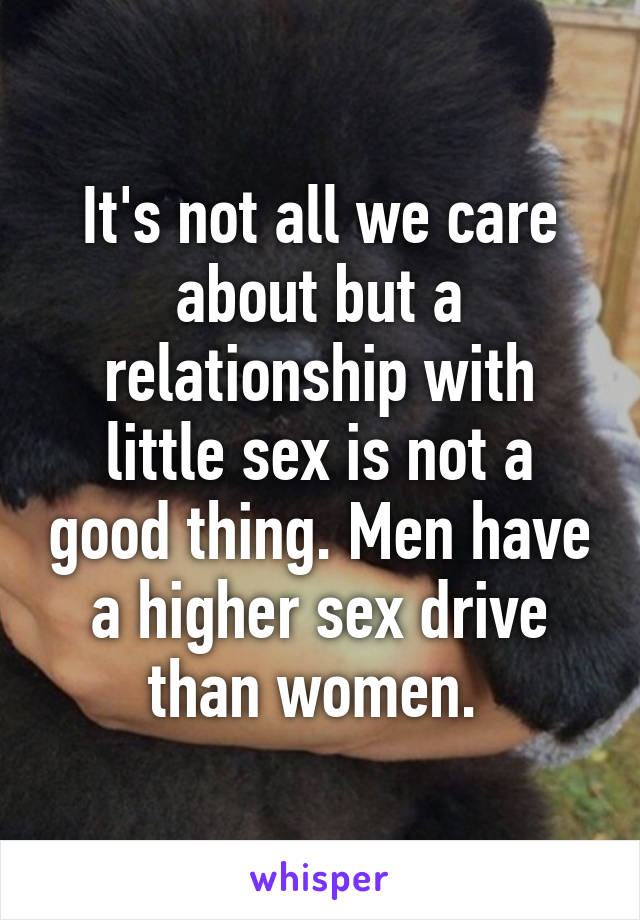 It's not all we care about but a relationship with little sex is not a good thing. Men have a higher sex drive than women. 