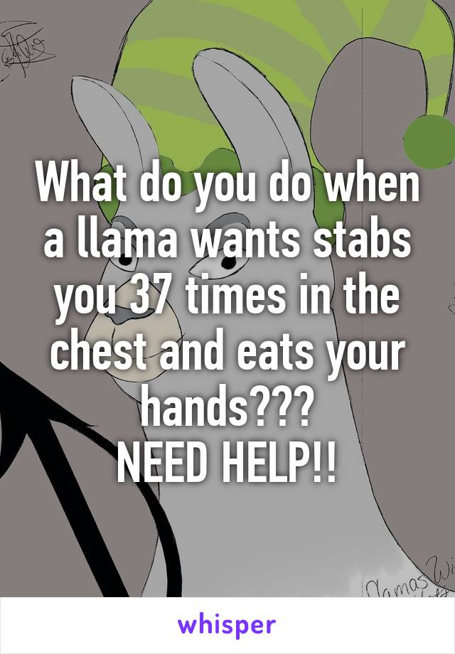 What do you do when a llama wants stabs you 37 times in the chest and eats your hands???
NEED HELP!!