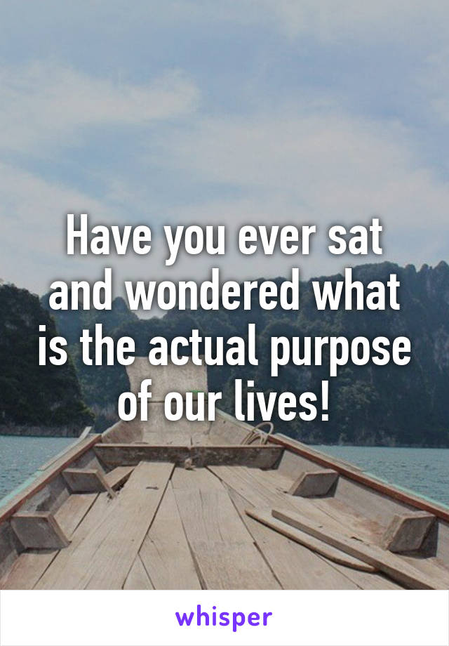 Have you ever sat and wondered what is the actual purpose of our lives!