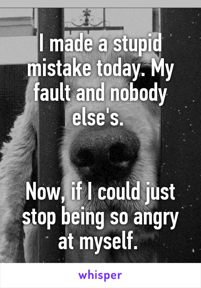 I made a stupid mistake today. My fault and nobody else's. 


Now, if I could just stop being so angry at myself. 