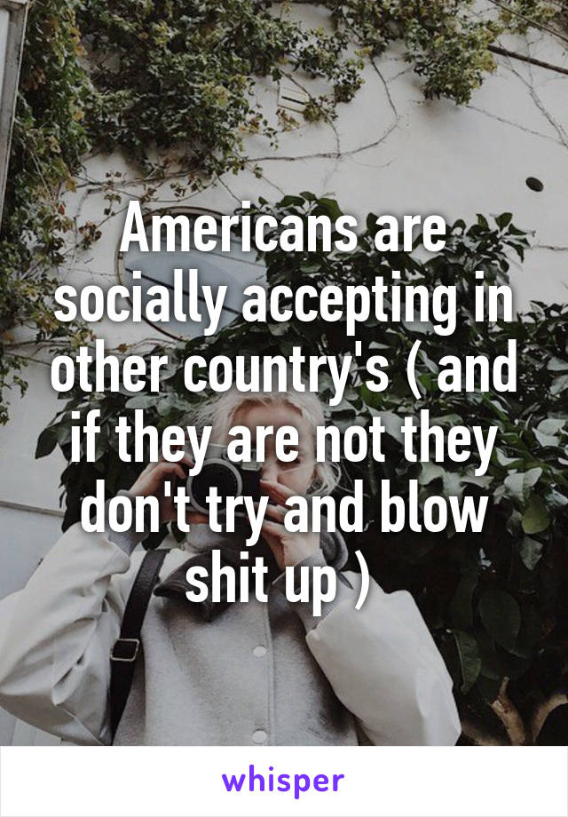 Americans are socially accepting in other country's ( and if they are not they don't try and blow shit up ) 