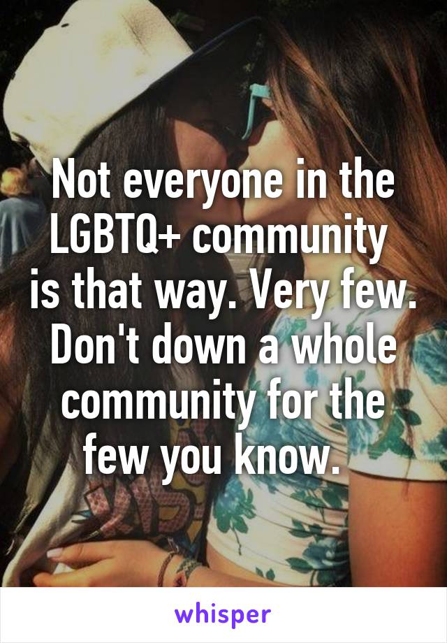 Not everyone in the LGBTQ+ community  is that way. Very few. Don't down a whole community for the few you know.  