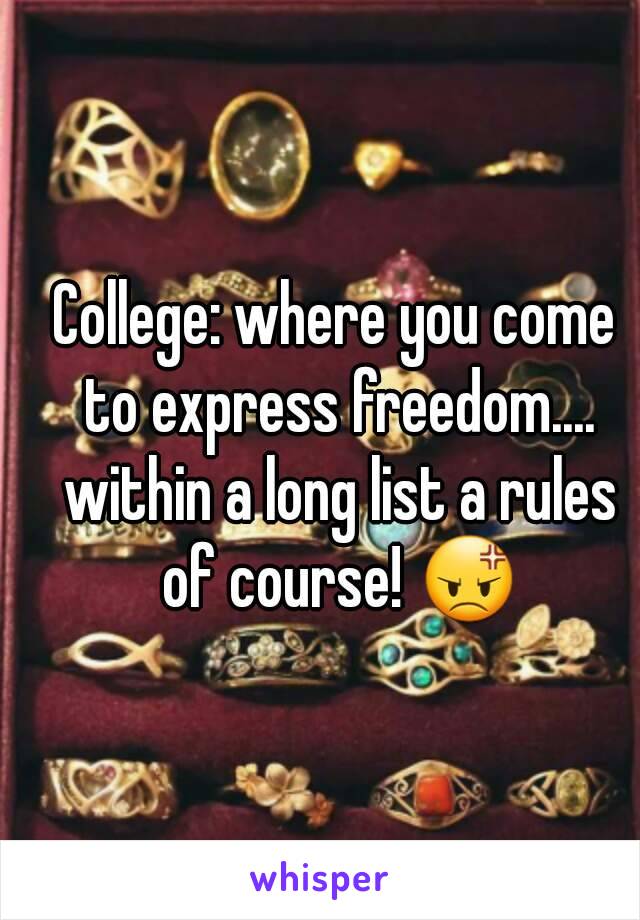 College: where you come to express freedom.... within a long list a rules of course! 😡