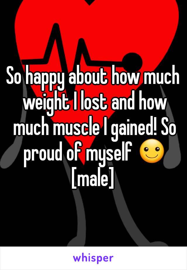 So happy about how much weight I lost and how much muscle I gained! So proud of myself ☺ [male] 