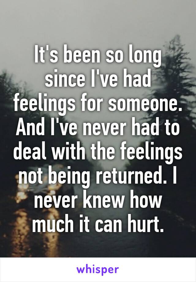 It's been so long since I've had feelings for someone. And I've never had to deal with the feelings not being returned. I never knew how much it can hurt.