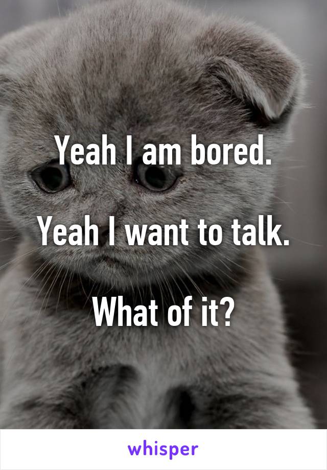 Yeah I am bored.

Yeah I want to talk.

What of it?