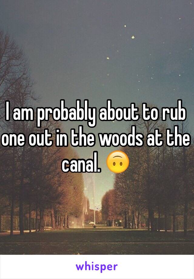 I am probably about to rub one out in the woods at the canal. 🙃