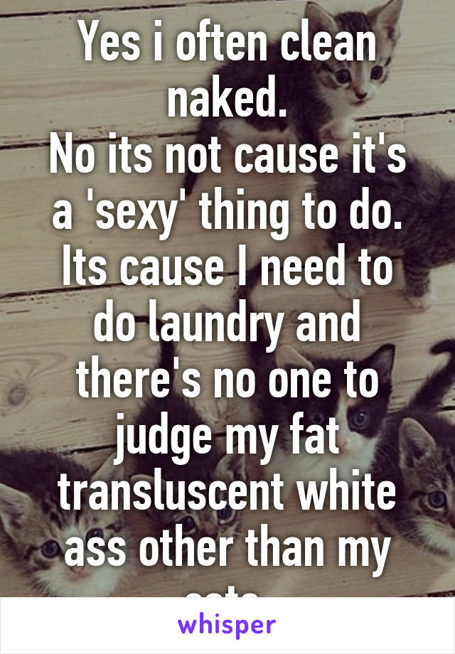 Yes i often clean naked.
No its not cause it's a 'sexy' thing to do.
Its cause I need to do laundry and there's no one to judge my fat transluscent white ass other than my cats.