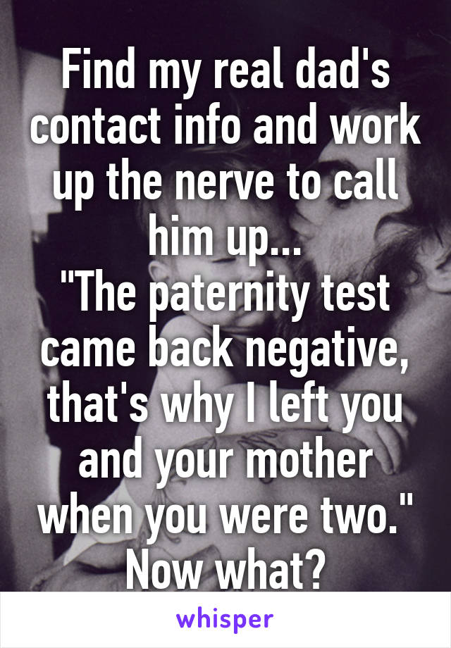 Find my real dad's contact info and work up the nerve to call him up...
"The paternity test came back negative, that's why I left you and your mother when you were two."
Now what?