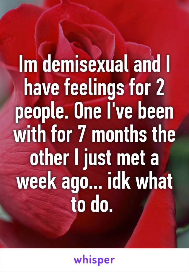 Im demisexual and I have feelings for 2 people. One I've been with for 7 months the other I just met a week ago... idk what to do. 