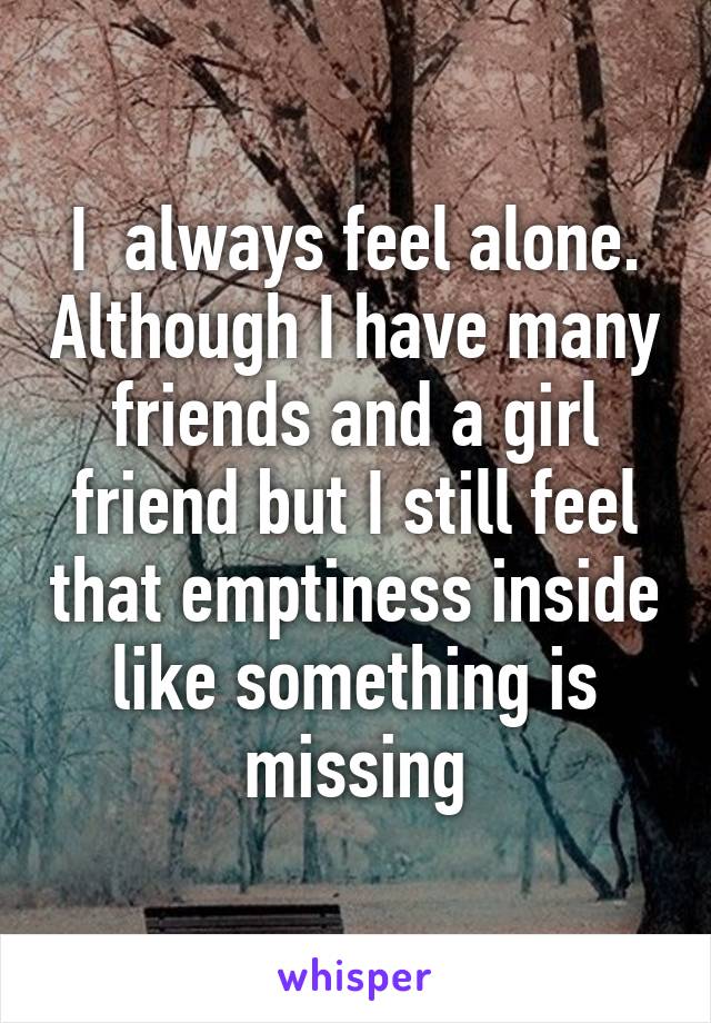 I  always feel alone. Although I have many friends and a girl friend but I still feel that emptiness inside like something is missing