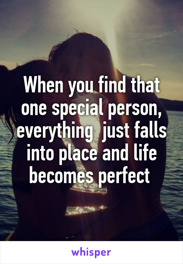 When you find that one special person, everything  just falls into place and life becomes perfect 