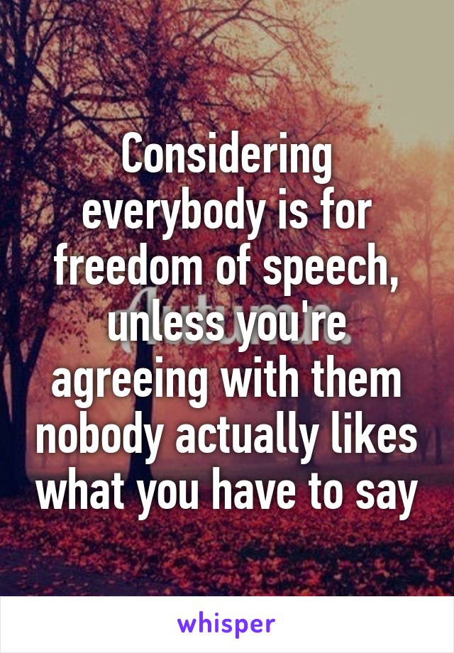 Considering everybody is for freedom of speech, unless you're agreeing with them nobody actually likes what you have to say