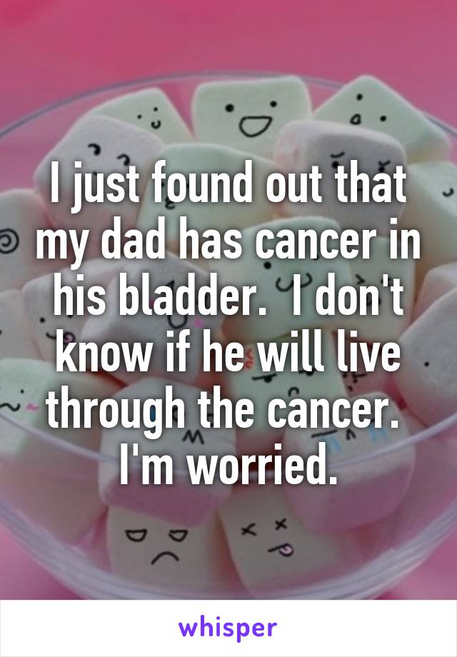 I just found out that my dad has cancer in his bladder.  I don't know if he will live through the cancer.  I'm worried.