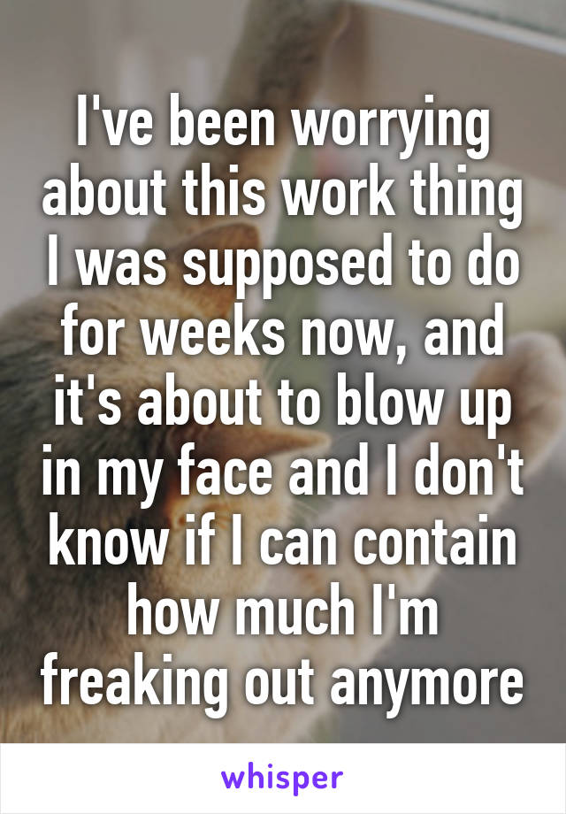 I've been worrying about this work thing I was supposed to do for weeks now, and it's about to blow up in my face and I don't know if I can contain how much I'm freaking out anymore