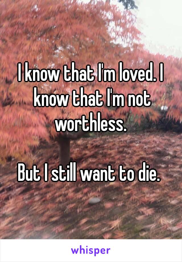 I know that I'm loved. I know that I'm not worthless. 

But I still want to die. 