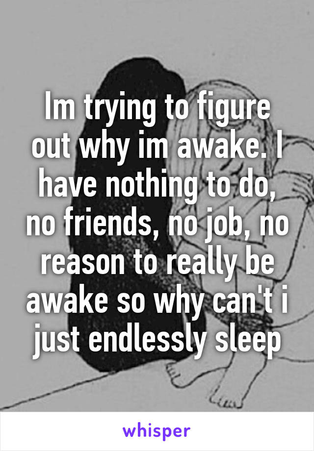 Im trying to figure out why im awake. I have nothing to do, no friends, no job, no reason to really be awake so why can't i just endlessly sleep