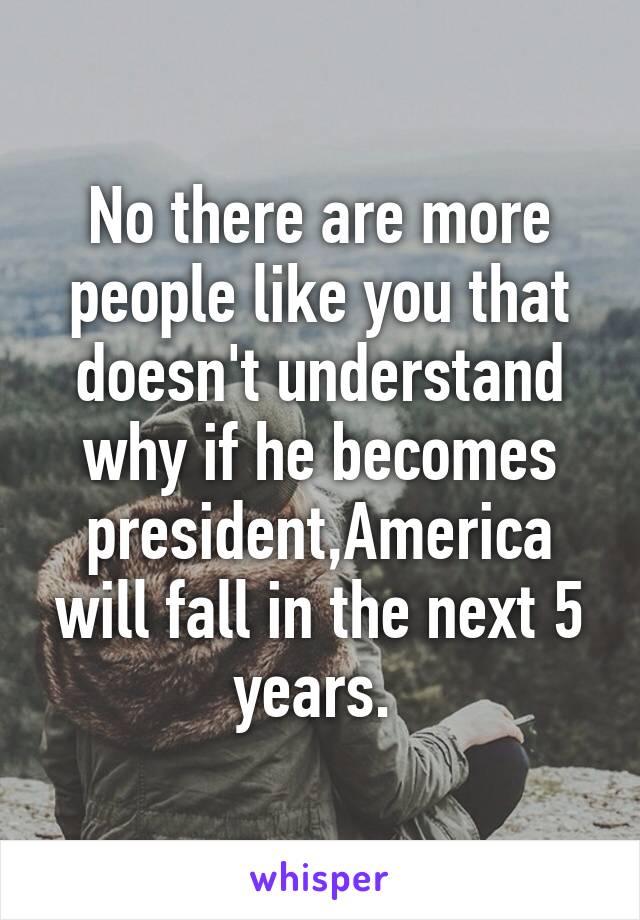 No there are more people like you that doesn't understand why if he becomes president,America will fall in the next 5 years. 