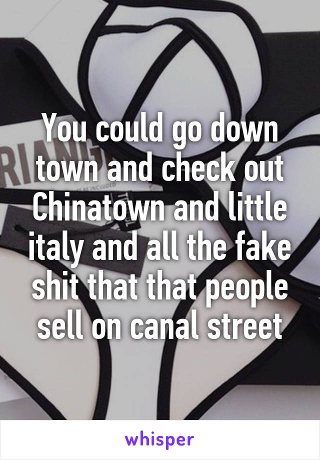 You could go down town and check out Chinatown and little italy and all the fake shit that that people sell on canal street