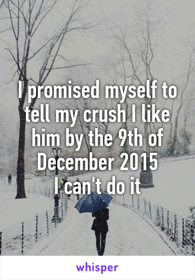 I promised myself to tell my crush I like him by the 9th of December 2015
I can't do it