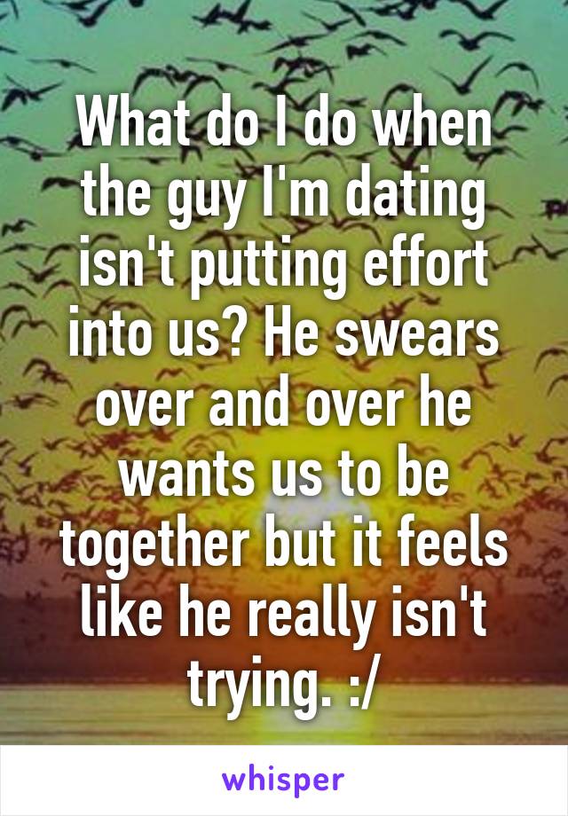 What do I do when the guy I'm dating isn't putting effort into us? He swears over and over he wants us to be together but it feels like he really isn't trying. :/