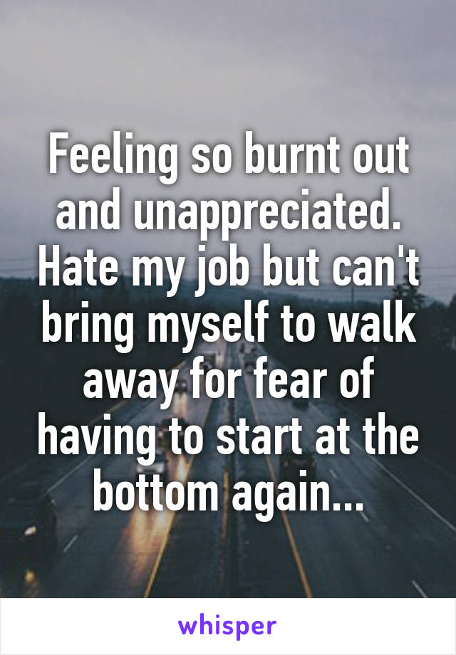 Feeling so burnt out and unappreciated. Hate my job but can't bring myself to walk away for fear of having to start at the bottom again...