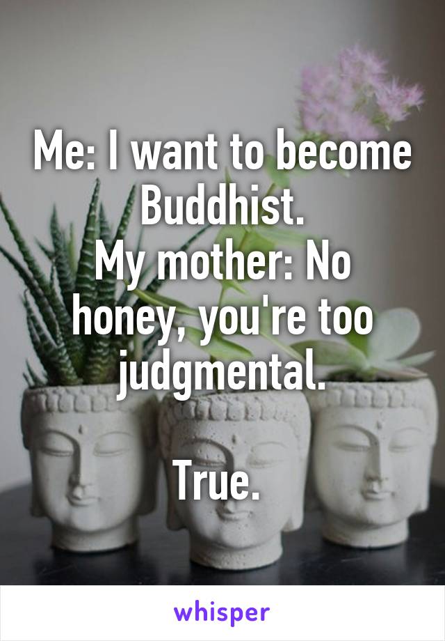 Me: I want to become Buddhist.
My mother: No honey, you're too judgmental.

True. 