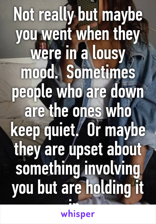 Not really but maybe you went when they were in a lousy mood.  Sometimes people who are down are the ones who keep quiet.  Or maybe they are upset about something involving you but are holding it in. 