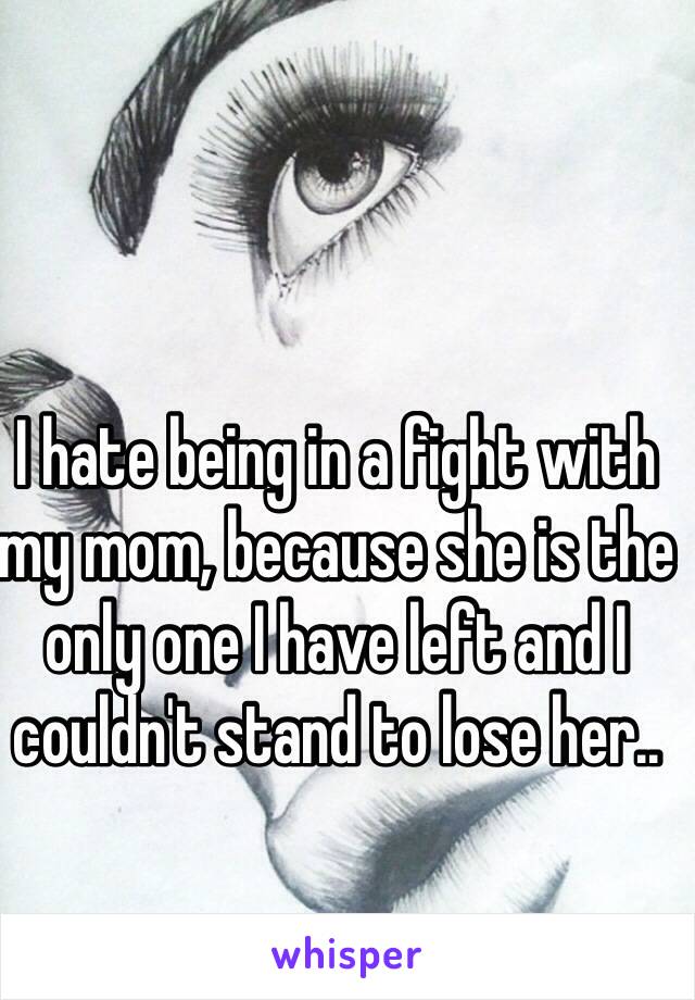 I hate being in a fight with my mom, because she is the only one I have left and I couldn't stand to lose her..