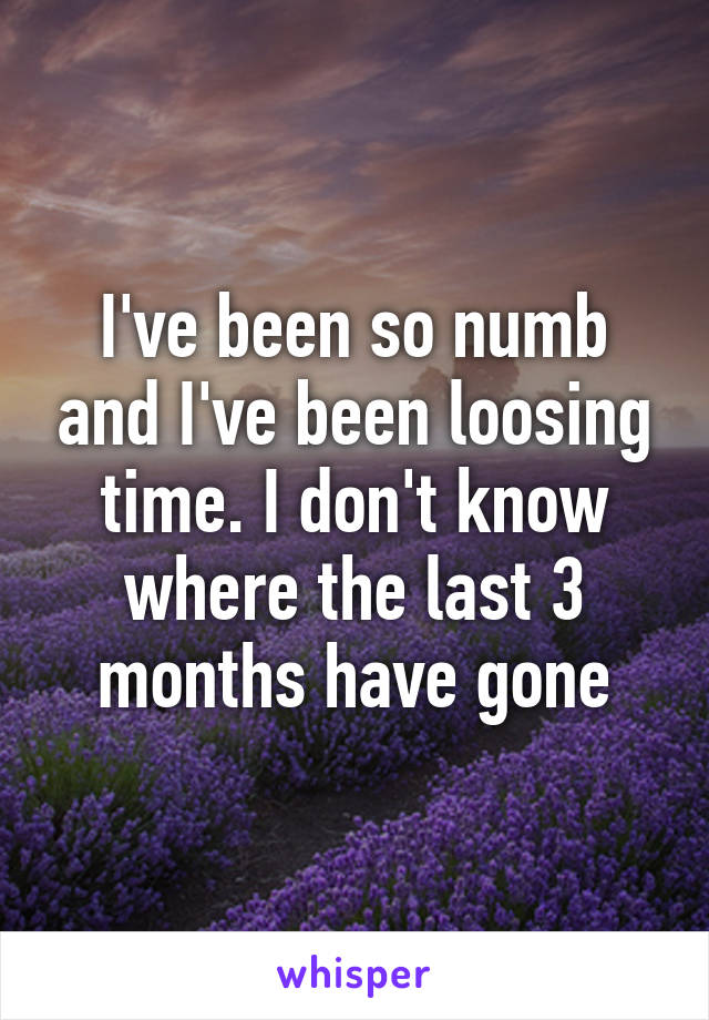 I've been so numb and I've been loosing time. I don't know where the last 3 months have gone