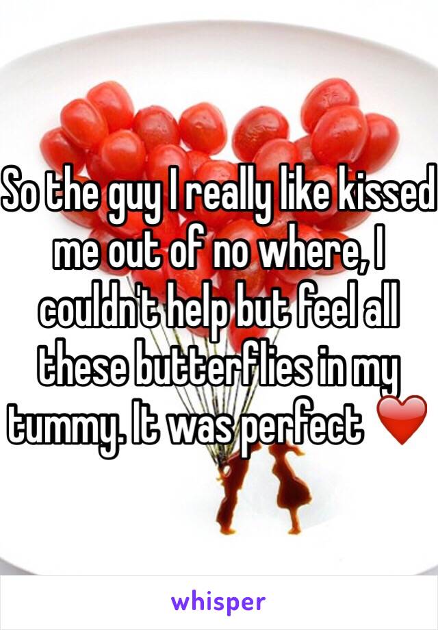 So the guy I really like kissed me out of no where, I couldn't help but feel all these butterflies in my tummy. It was perfect ❤️