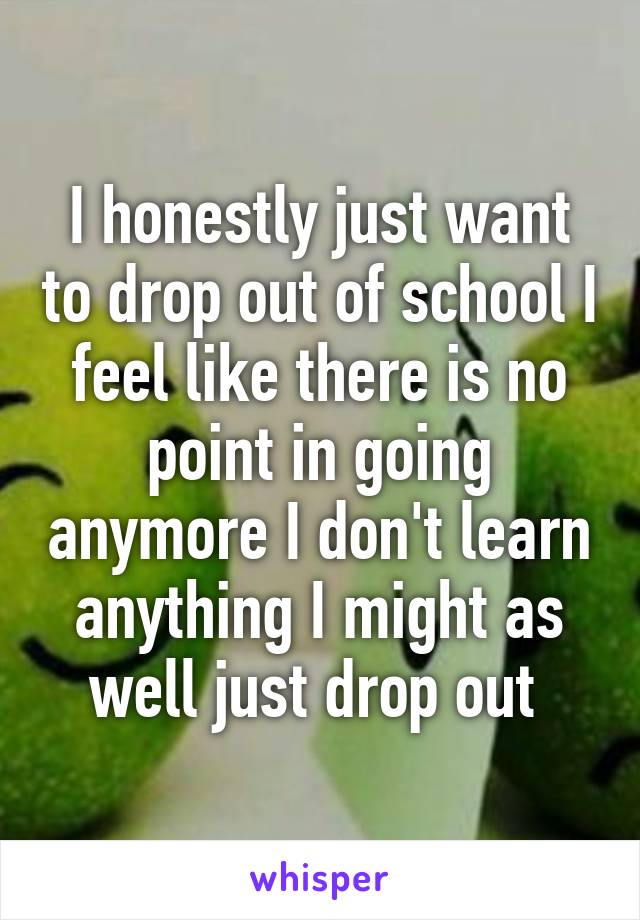 I honestly just want to drop out of school I feel like there is no point in going anymore I don't learn anything I might as well just drop out 