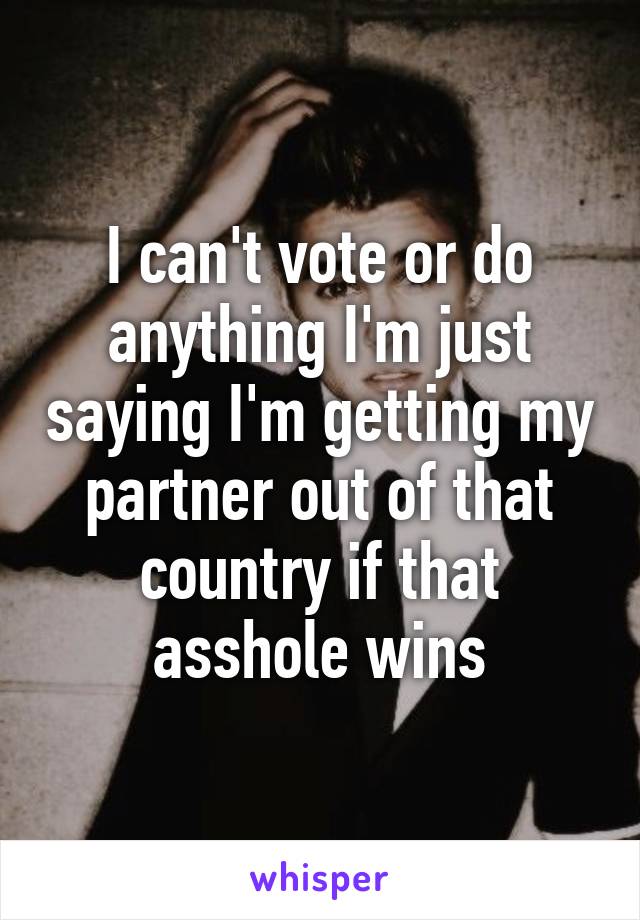 I can't vote or do anything I'm just saying I'm getting my partner out of that country if that asshole wins