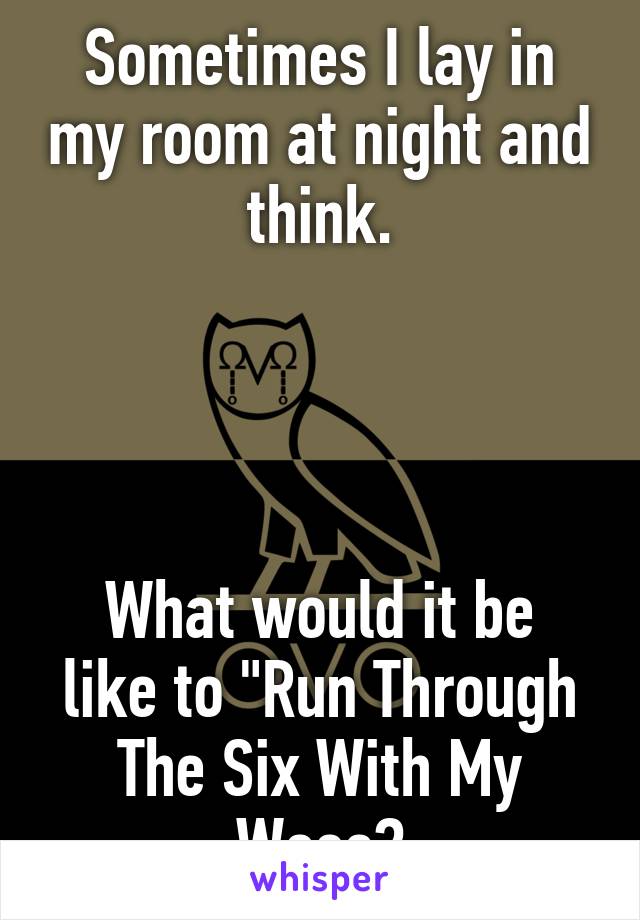 Sometimes I lay in my room at night and think.




What would it be like to "Run Through The Six With My Woes?