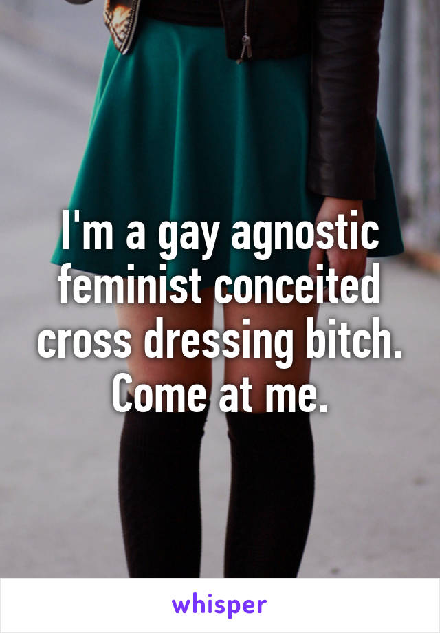 I'm a gay agnostic feminist conceited cross dressing bitch. Come at me.