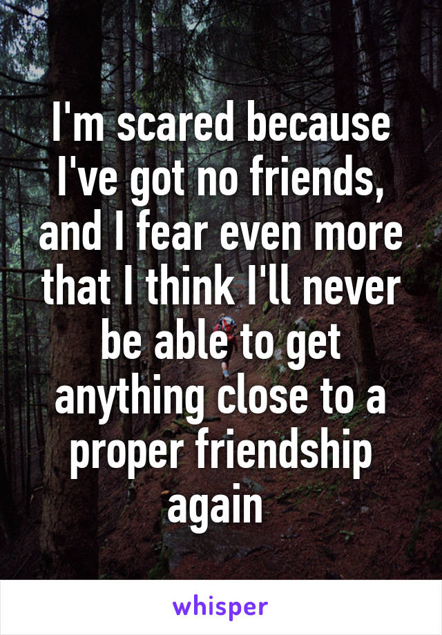 I'm scared because I've got no friends, and I fear even more that I think I'll never be able to get anything close to a proper friendship again 