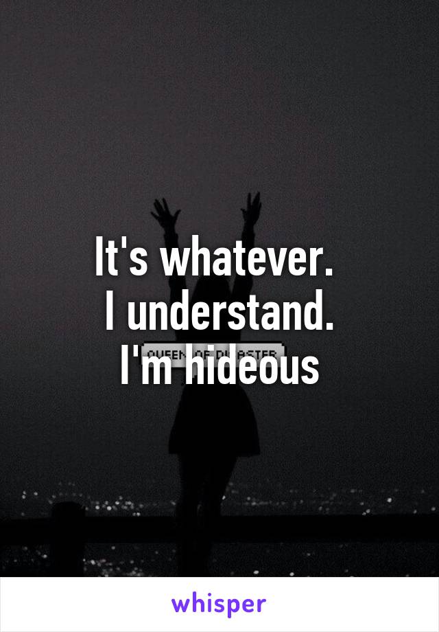 It's whatever. 
I understand.
I'm hideous