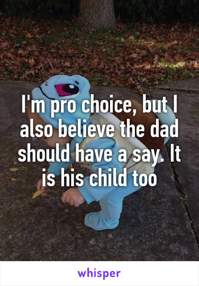 I'm pro choice, but I also believe the dad should have a say. It is his child too