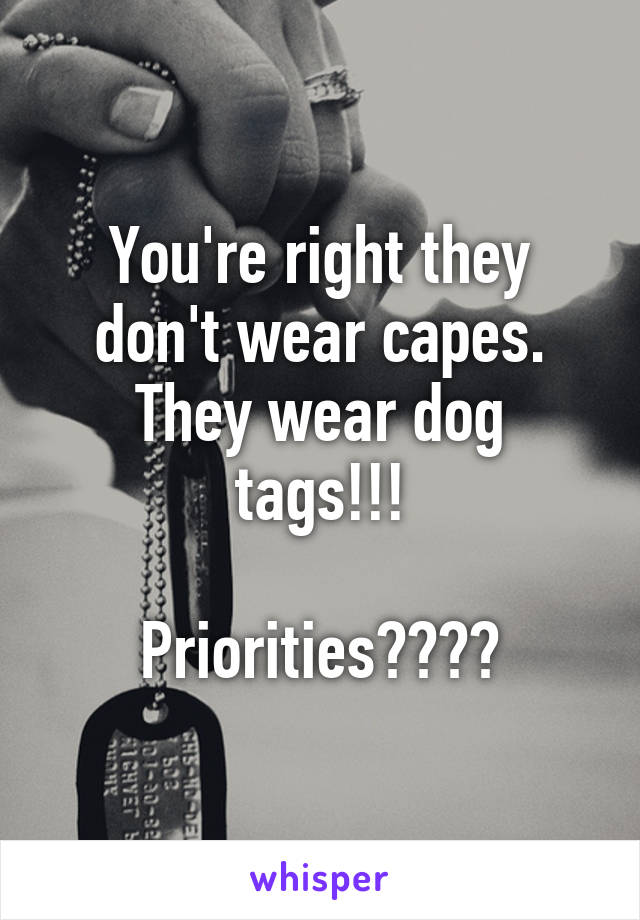 You're right they don't wear capes.
They wear dog tags!!!

Priorities????