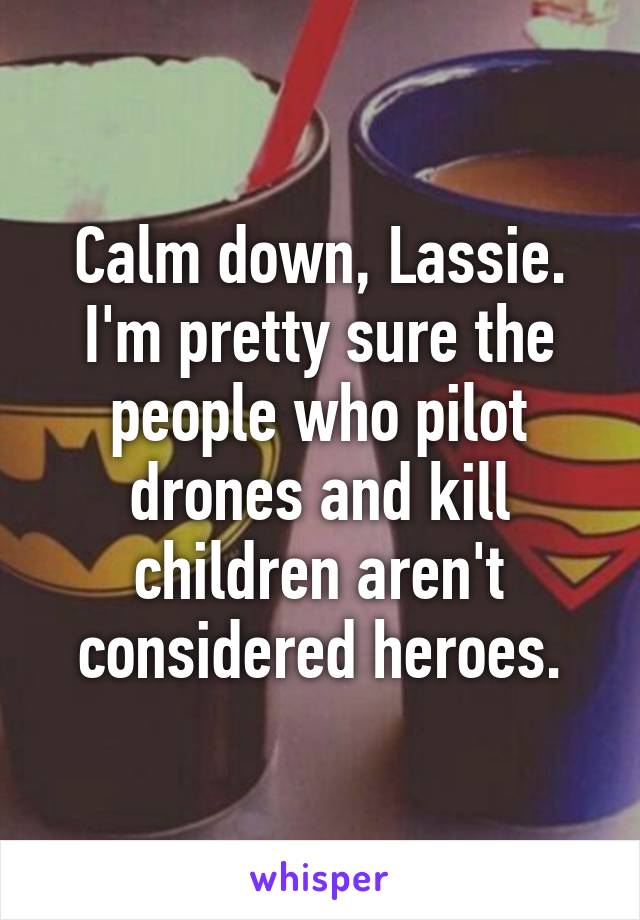 Calm down, Lassie. I'm pretty sure the people who pilot drones and kill children aren't considered heroes.