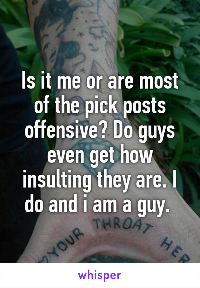 Is it me or are most of the pick posts offensive? Do guys even get how insulting they are. I do and i am a guy. 