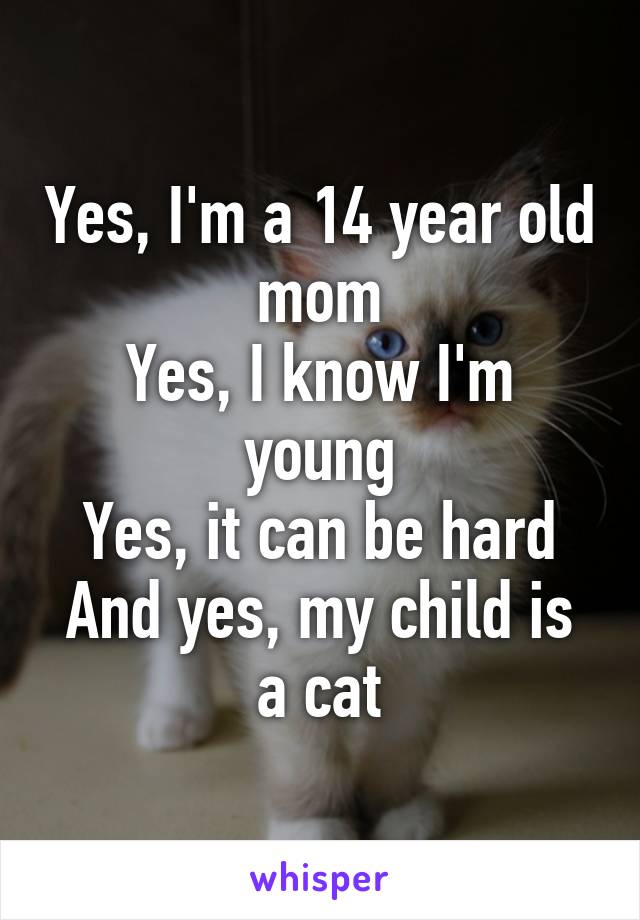 Yes, I'm a 14 year old mom
Yes, I know I'm young
Yes, it can be hard
And yes, my child is a cat