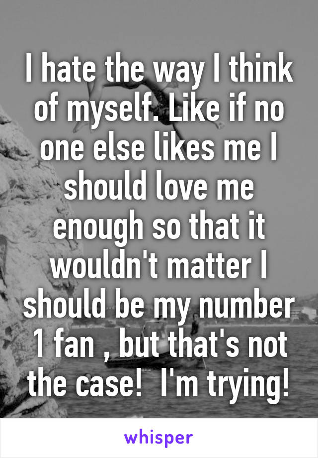 I hate the way I think of myself. Like if no one else likes me I should love me enough so that it wouldn't matter I should be my number 1 fan , but that's not the case!  I'm trying!