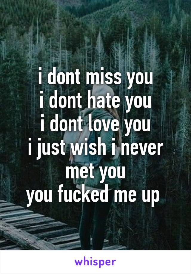 i dont miss you
i dont hate you
i dont love you
i just wish i never met you
you fucked me up 