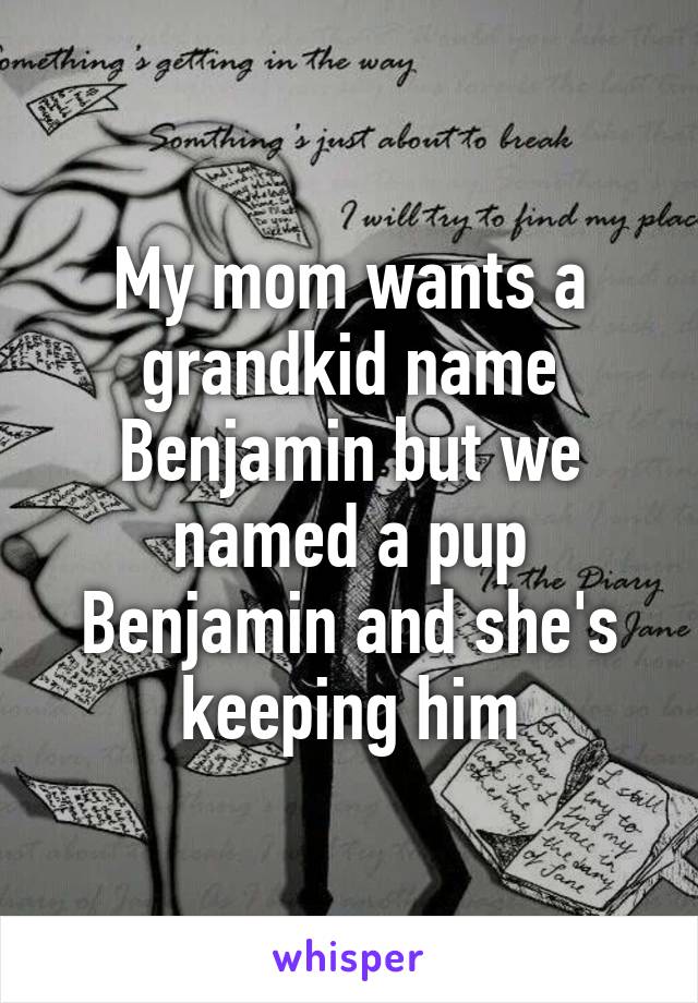 My mom wants a grandkid name Benjamin but we named a pup Benjamin and she's keeping him