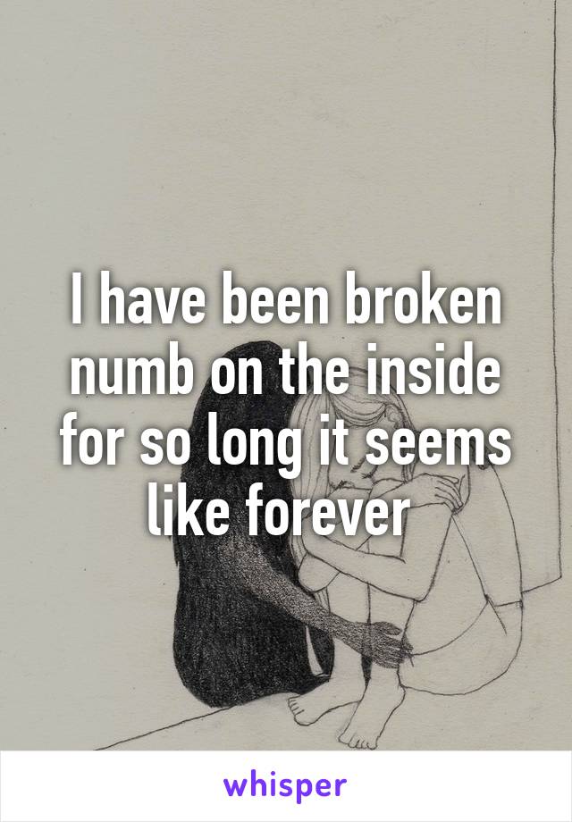 I have been broken numb on the inside for so long it seems like forever 